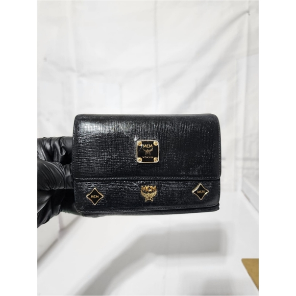 MCM Vintage Calfskin Embellished Card Holder/Wallet Black - Picture 1 of 11